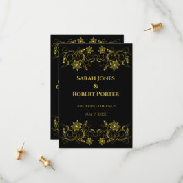 Gold Filigree und Skript auf schwarzem Hintergrund Save The Date