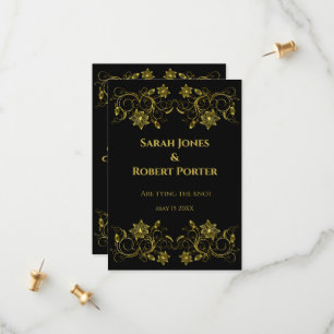 Gold Filigree und Skript auf schwarzem Hintergrund Save The Date