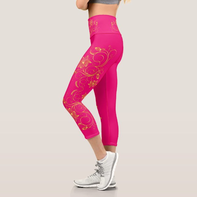 Gold Filigree Vine Sporty Chic Aclebwear Capri Leggings (Links)