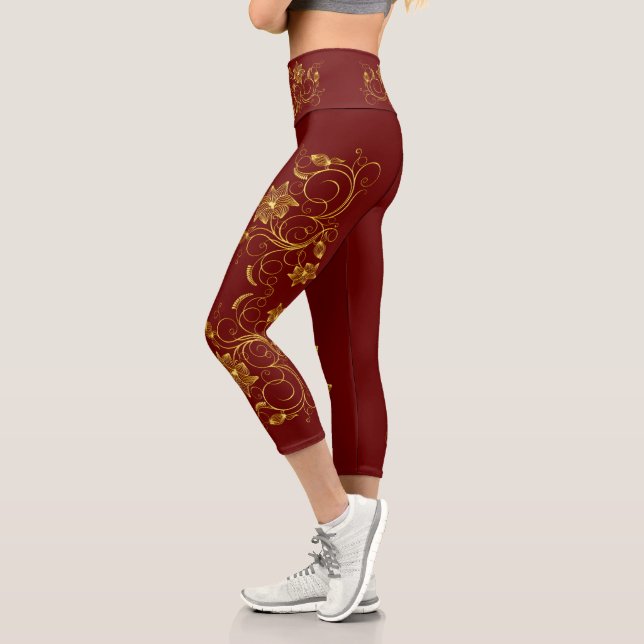 Gold Filigree Vine Sporty Chic Aclebwear Capri Leggings (Links)