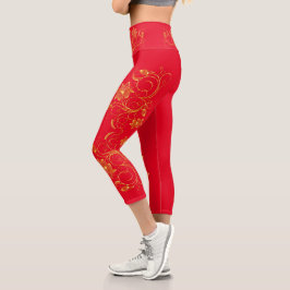 Gold Filigree Vine Sporty Chic Aclebwear Capri Leggings