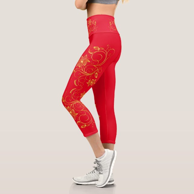 Gold Filigree Vine Sporty Chic Aclebwear Capri Leggings (Links)