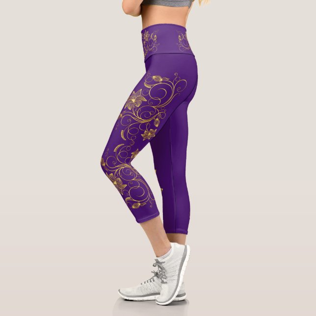 Gold Filigree Vine Sporty Chic Aclebwear Capri Leggings (Links)