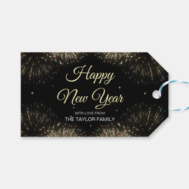 Gold Fireworks 2024 Frohes neues Jahr Geschenkanhänger (Vorderseite (Horizontal))