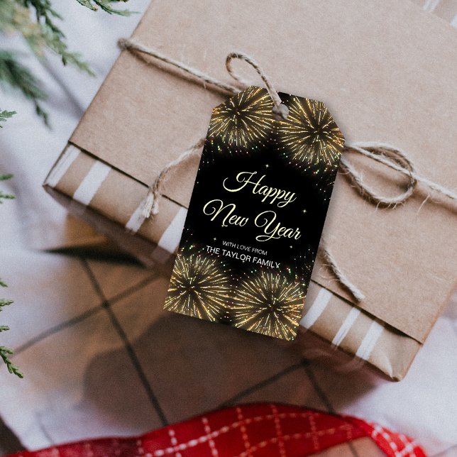 Gold Fireworks 2024 Frohes neues Jahr Geschenkanhänger (Gold Fireworks 2024 Happy New Year Gift Tags)