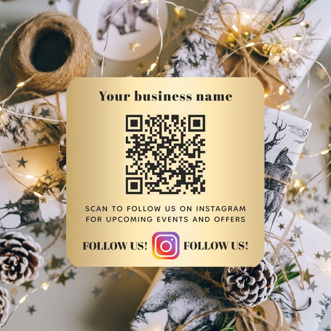 Gold-Firmenname qr-Codeinstagramm Quadratischer Aufkleber (Von Creator hochgeladen)