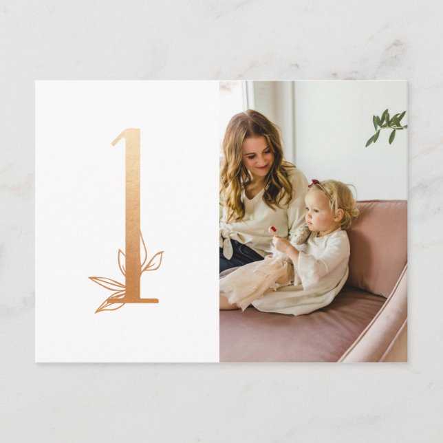 Gold First Birthday Foto Danke Post Card Postkarte (Vorderseite)