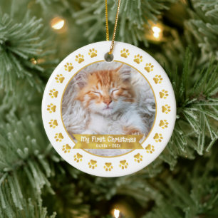 Gold First Christmas Pet Kitten Foto Paws Custom Keramik Ornament