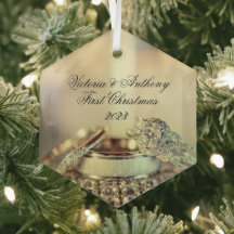 Gold First Christmas Together Date Rings Elegante