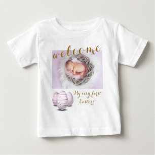 Gold First Oaster Eggs Begrüßung Foto Baby Announc T-shirt