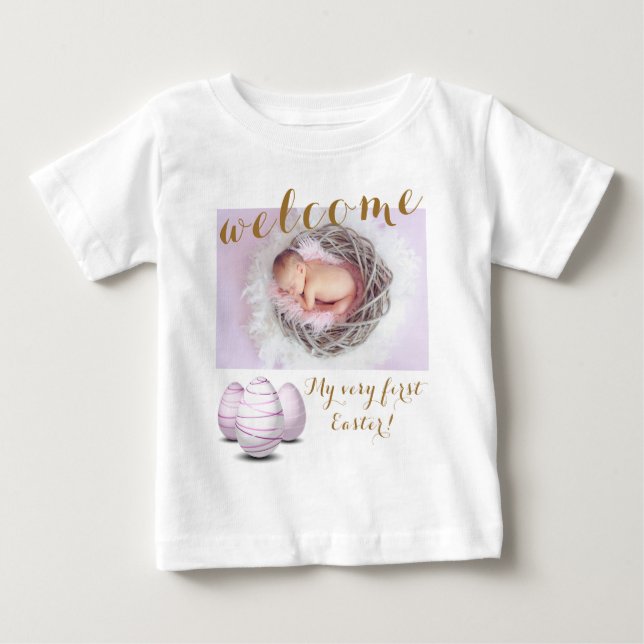 Gold First Oaster Eggs Begrüßung Foto Baby Announc T-shirt (Vorderseite)
