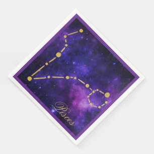 Gold Fisces Constellation auf der dunklen Galaxie Serviette
