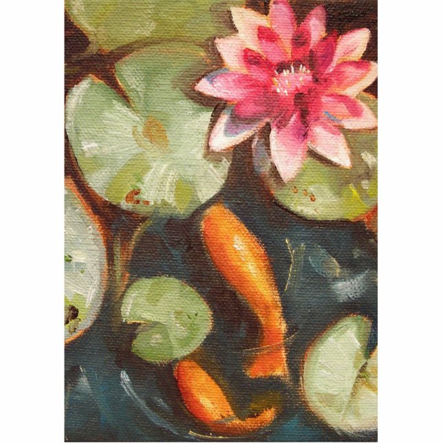Gold Fish Koi Pond Water Lilies Freistehende Fotoskulptur (Vorne)