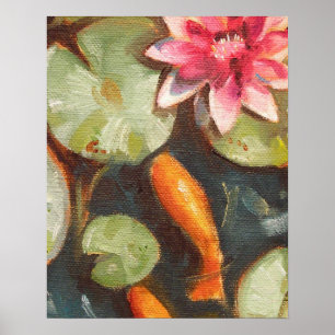 Gold Fish Koi Pond Water Lilies Poster