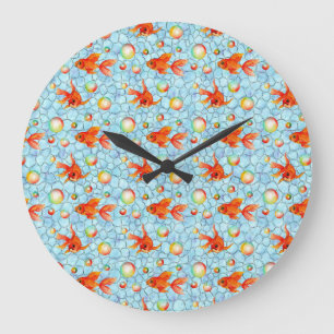 gold fishes and soap bubbles große wanduhr