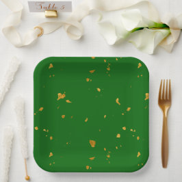 Gold Flakes auf Smarald Green Pappteller