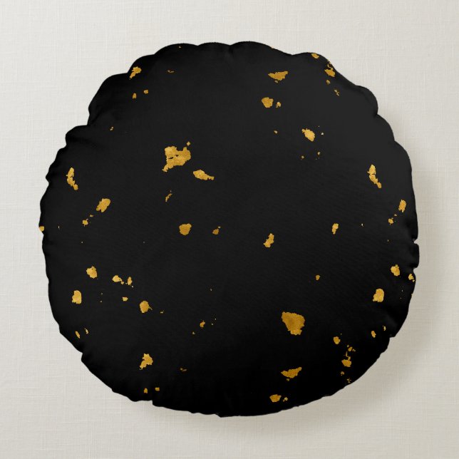 Gold Flakes Black Rundes Kissen (Vorderseite)