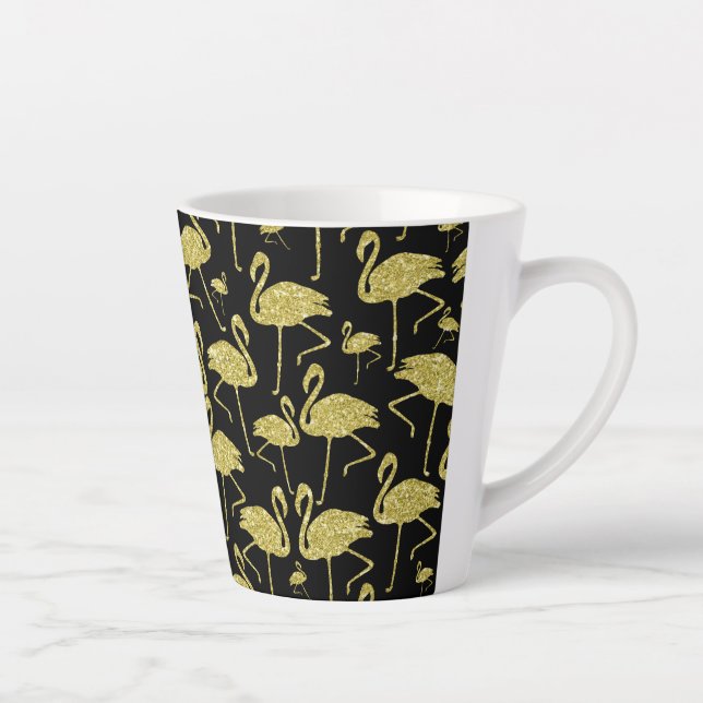 Gold Flamingo Bird Glitzer auf Black Design Milchtasse (Rechts)