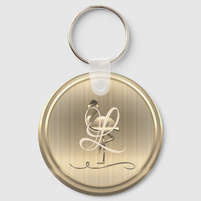 Gold Flamingo Monogram Schlüsselanhänger (Vorderseite)