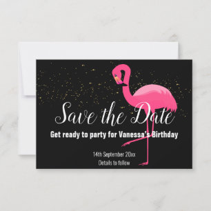 GOLD FLAMINGO PINK SAVE THE DATE SCHWARZ RSVP KARTE