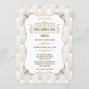 Gold Fleur-de-lis Art Deco Silvester Party Einladung