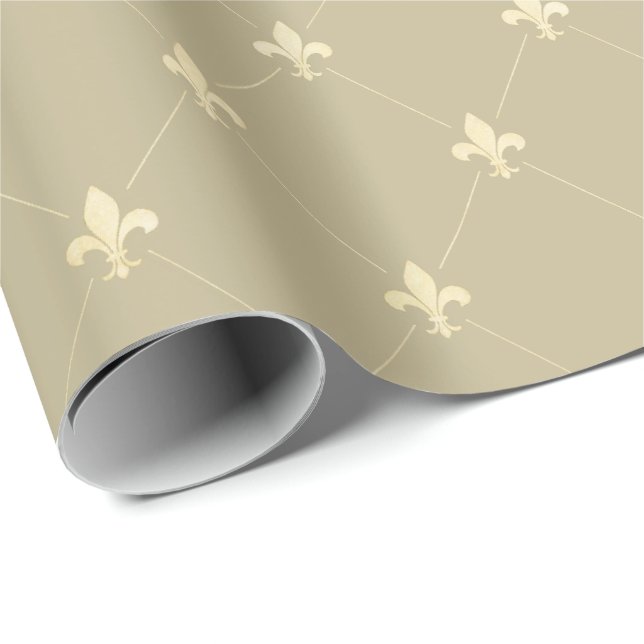 Gold Fleur-de-Lis auf Dusky Latte Brown Geschenkpapier (Rolleneckpunkt)