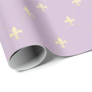 Gold Fleur-de-Lis auf Dusky Lilac Geschenkpapier