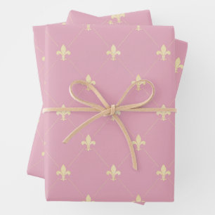 Gold Fleur-de-Lis auf Dusky Pink Geschenkpapier Set