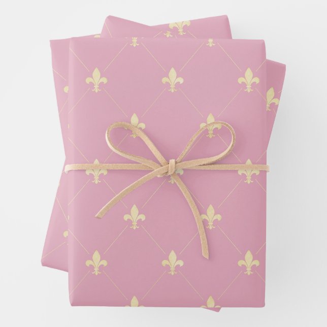 Gold Fleur-de-Lis auf Dusky Pink Geschenkpapier Set (Beispiel)