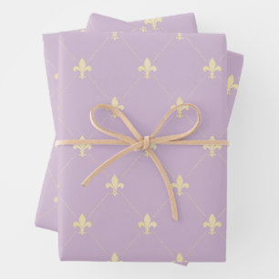 Gold Fleur-de-Lis auf Lilac Geschenkpapier Set