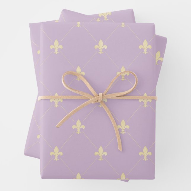 Gold Fleur-de-Lis auf Lilac Geschenkpapier Set (Beispiel)