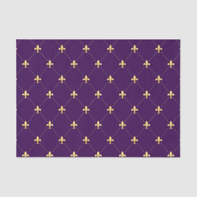 Gold Fleur-de-Lis Dark Lila Seidenpapier (Vorderseite)