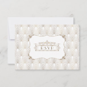 Gold Fleur-de-lis Great Gatsby 20s Style Wedding RSVP Karte