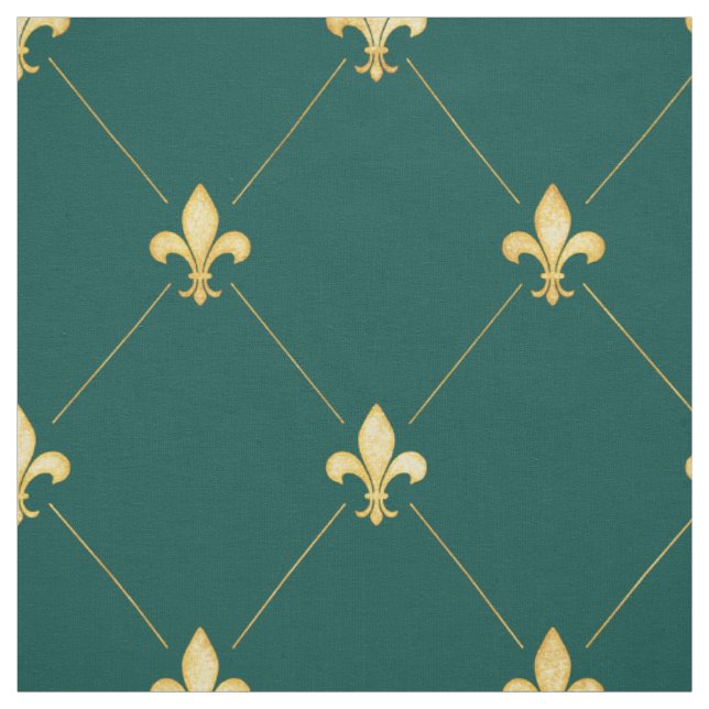 Gold Fleur-de-Lis (groß), Aquamarin grün Stoff (Muster)