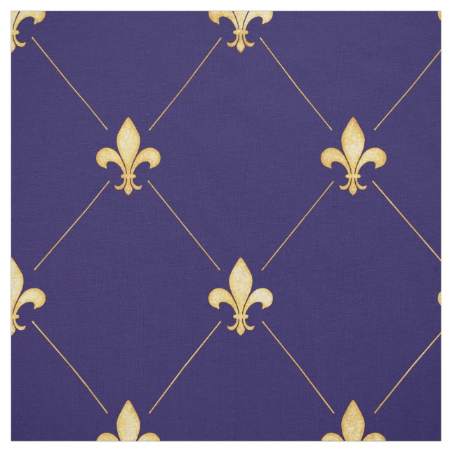 Gold Fleur-de-Lis (groß) Midnight Blue Stoff (Muster)