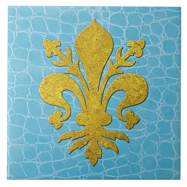 Gold Fleur-de-lis Imitats Lederhintergrund Fliese (Vorderseite)