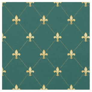 Gold Fleur-de-Lis (in kleinem Maßstab) Aquamarin G Stoff