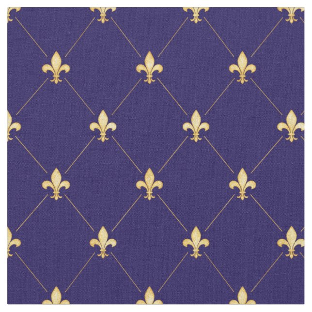 Gold Fleur-de-Lis (klein) Midnight Blue Stoff (Nahaufnahme)