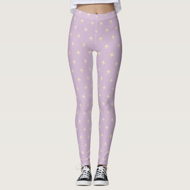 Gold Fleur-de-Lis Latte Lilac Leggings (Vorderseite)