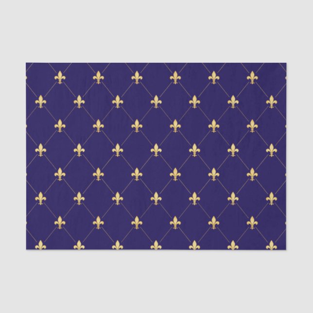 Gold Fleur-de-Lis Midnight Blue Seidenpapier (Vorderseite)