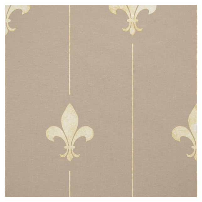 Gold Fleur-de-Lis mit Lines Brown (groß) Stoff (Muster)