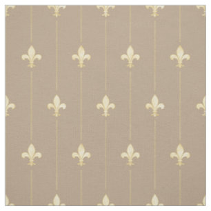 Gold Fleur-de-Lis mit Lines Brown (kleiner Maßstab Stoff