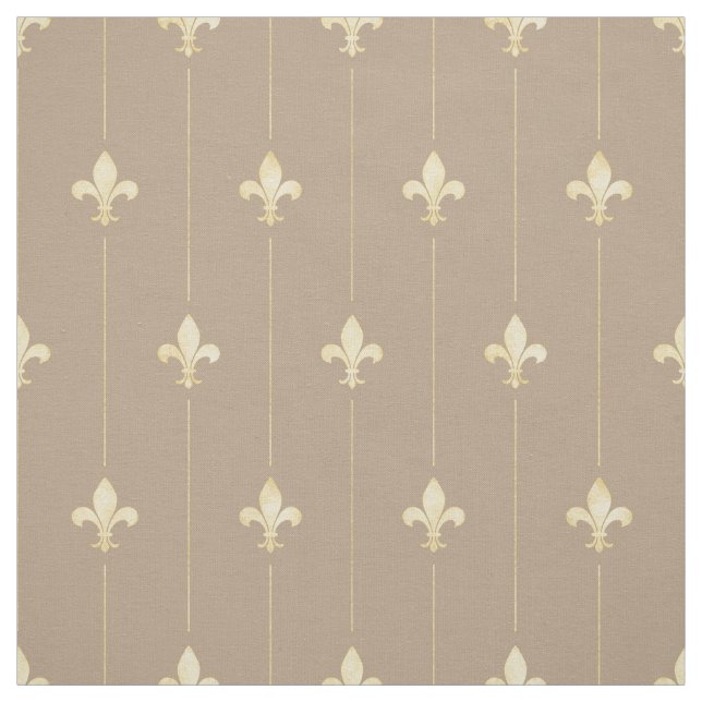 Gold Fleur-de-Lis mit Lines Brown (kleiner Maßstab Stoff (Muster)