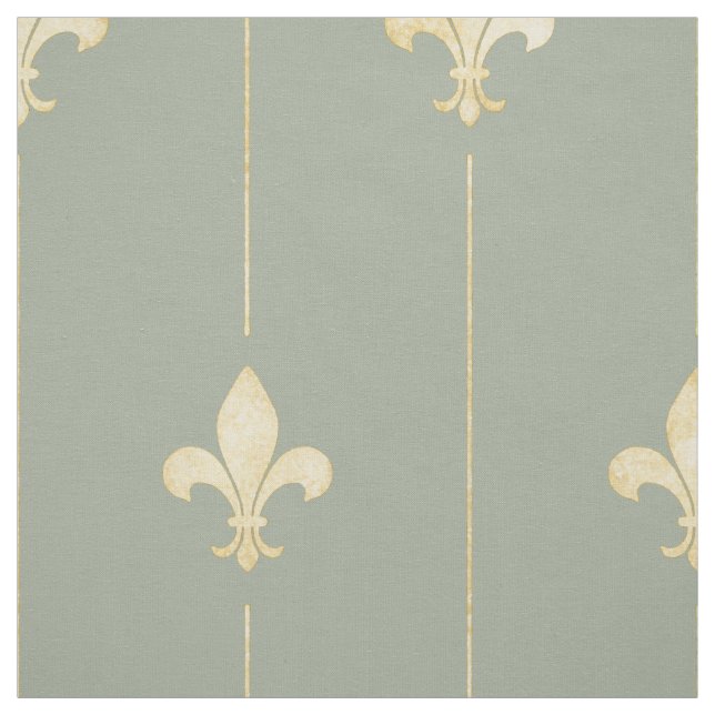 Gold Fleur-de-Lis mit Lines Sage (groß) Stoff (Muster)
