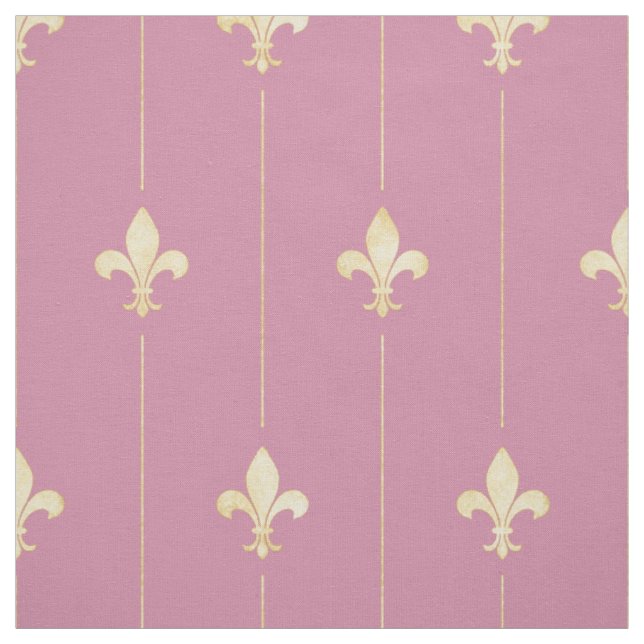 Gold Fleur-de-Lis mit Rosa (mittlerer Maßstab) Stoff (Muster)