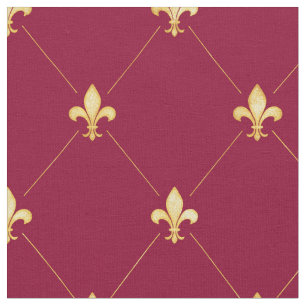 Gold Fleur-de-Lis (mittlerer Maßstab) Roter Wein Stoff
