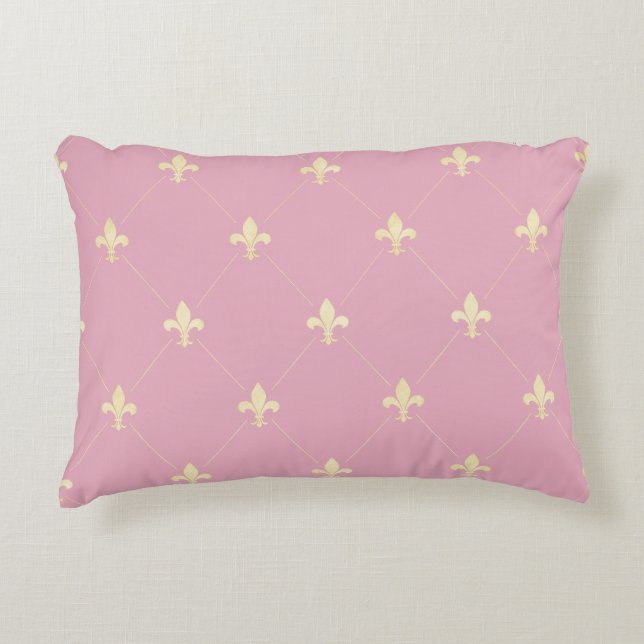 Gold Fleur-de-Lis Pink Dekokissen (Vorderseite)