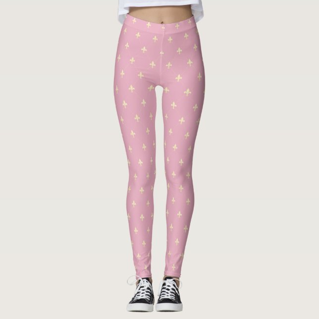 Gold Fleur-de-Lis Pink Leggings (Vorderseite)