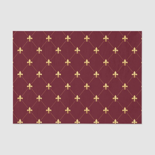 Gold Fleur-de-Lis Roter Wein Seidenpapier (Vorderseite)