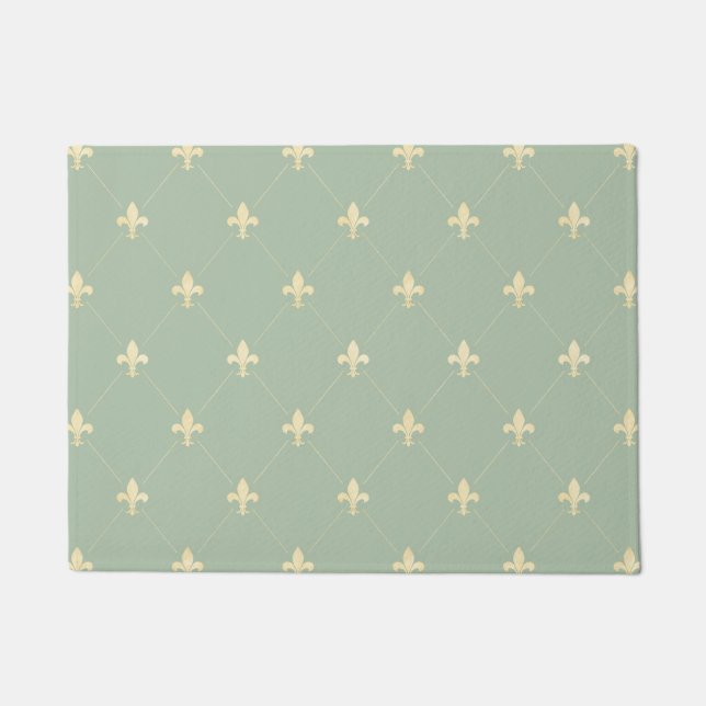 Gold Fleur-de-Lis Sage 18x24 Fußmatte (Vorderseite)